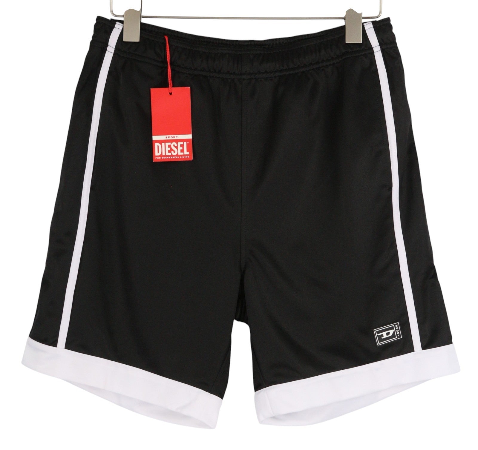 DIESEL Amsb-Stadiom-Wt13 Men Shorts M 55DSL Sport Track Elastic Waist Logo Black