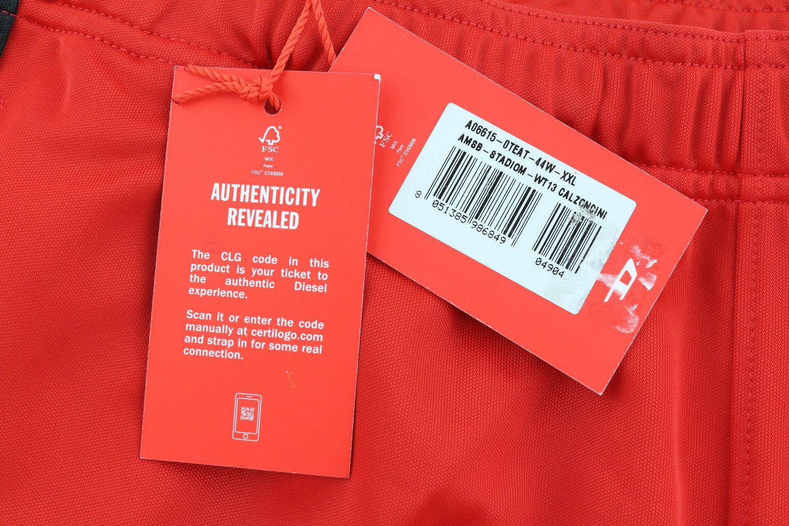 DIESEL Amsb-Stadiom-Wt13 Men Shorts 2XL 55DSL Sport Track Elastic Waist Red