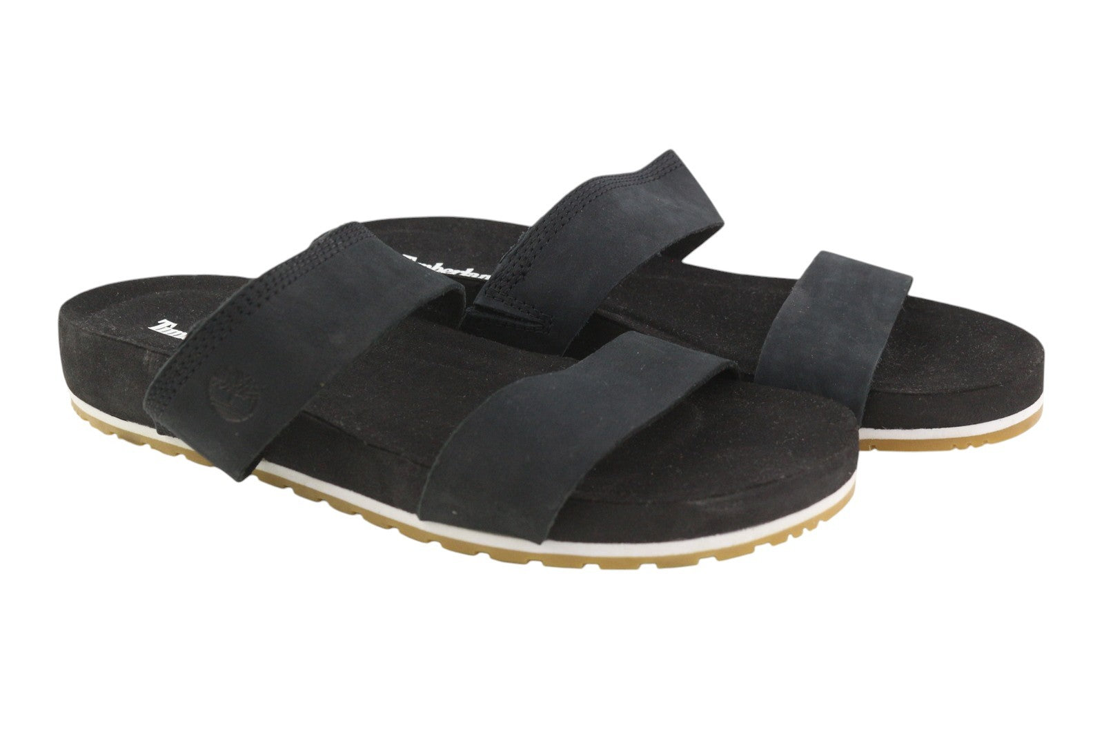 TIMBERLAND A2AT9 Women Sandals EU39/39.5 Black Leather Straps Flat Sole Logo