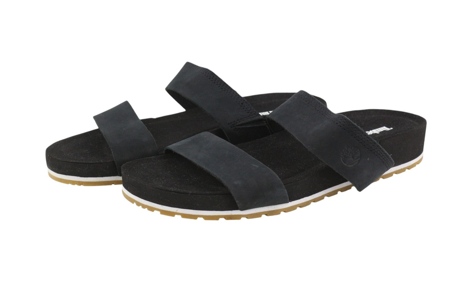 TIMBERLAND A2AT9 Women Sandals EU39/39.5 Black Leather Straps Flat Sole Logo