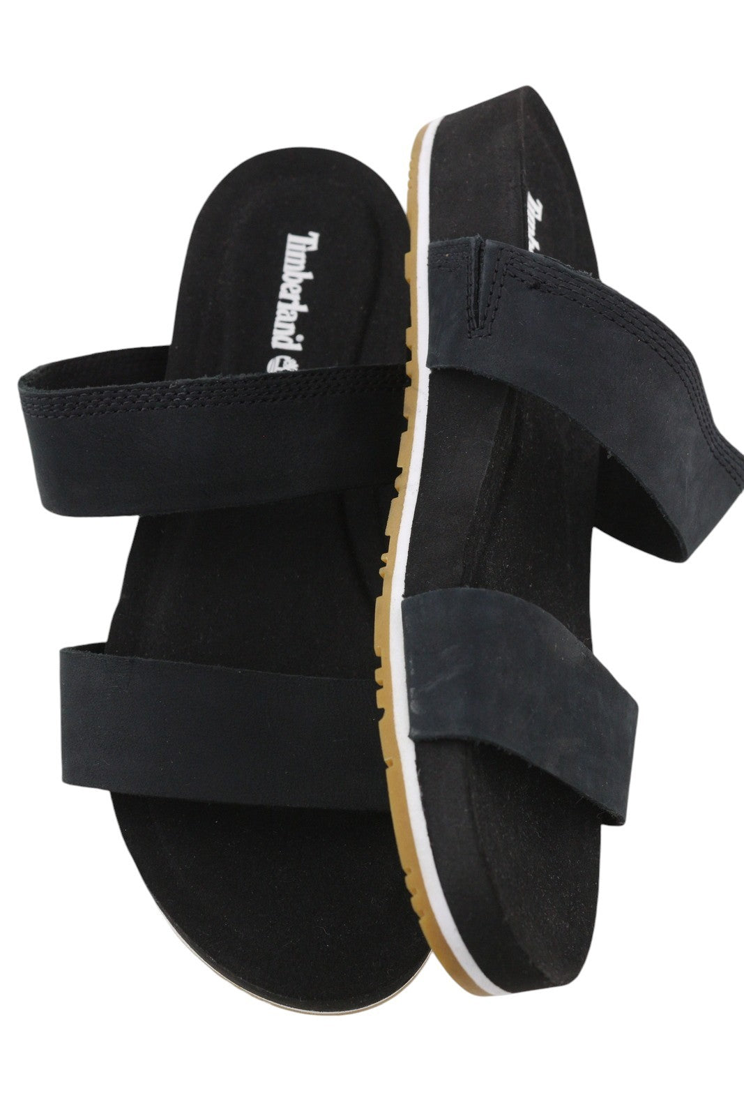 TIMBERLAND A2AT9 Women Sandals EU39/39.5 Black Leather Straps Flat Sole Logo