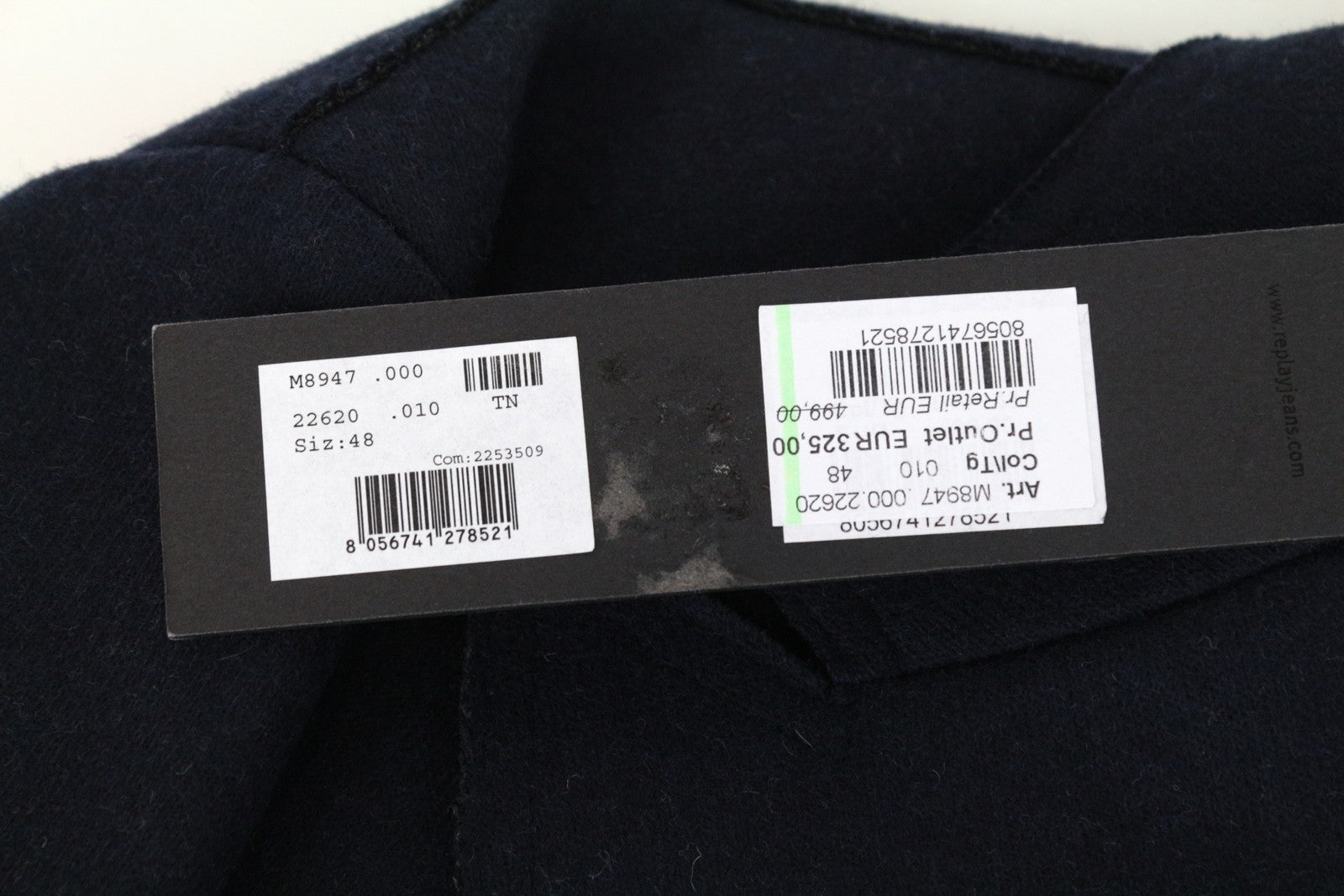 REPLAY Men's Coat 48 Blue Wool Blend Double-Breasted Peak Collared RRP€499