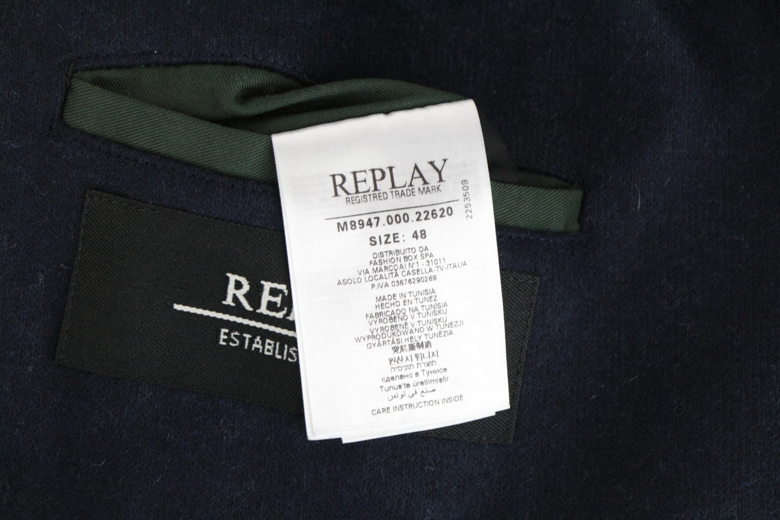 REPLAY Men's Coat 48 Blue Wool Blend Double-Breasted Peak Collared RRP€499