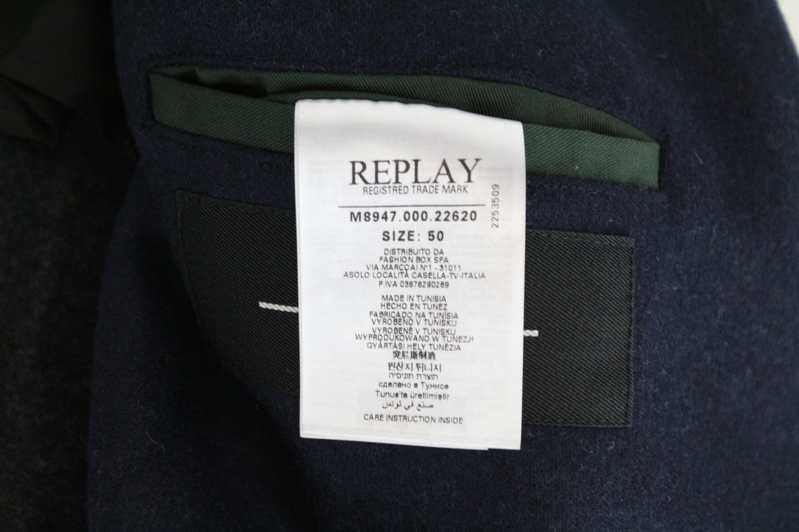 REPLAY Men's Coat 50 Blue Wool Blend Double-Breasted Peak Collared RRP€499