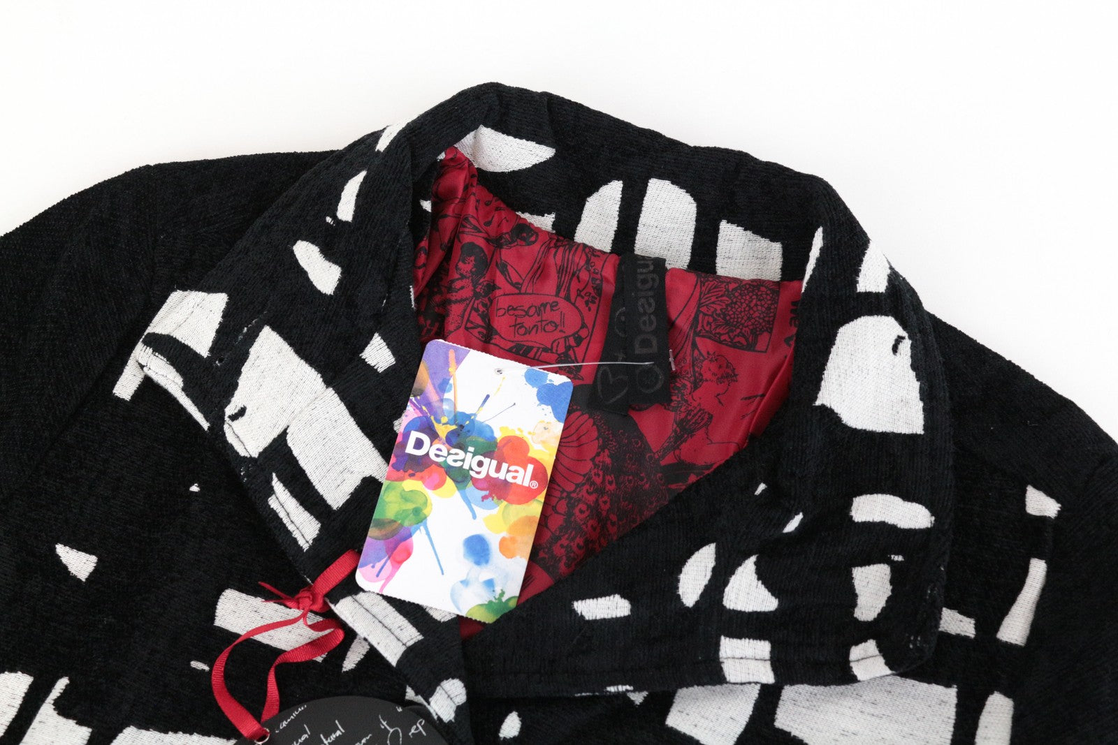 DESIGUAL Anna Laura Women Coat ~38 Black Cotton Blend Single-Breasted Patterned