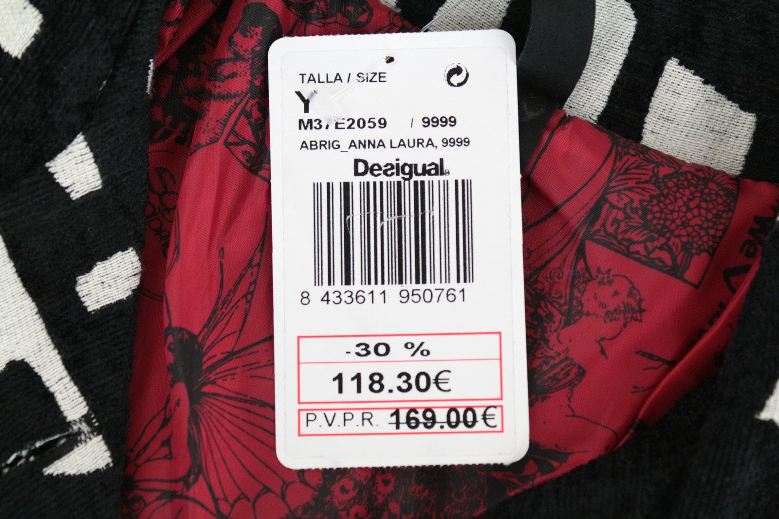 DESIGUAL Anna Laura Women Coat ~38 Black Cotton Blend Single-Breasted Patterned
