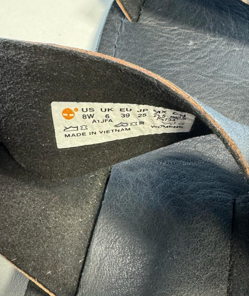 TIMBERLAND A1JFA Women Sandals EU39 EU39.5 Black Leather Open Toe Buckle Closure