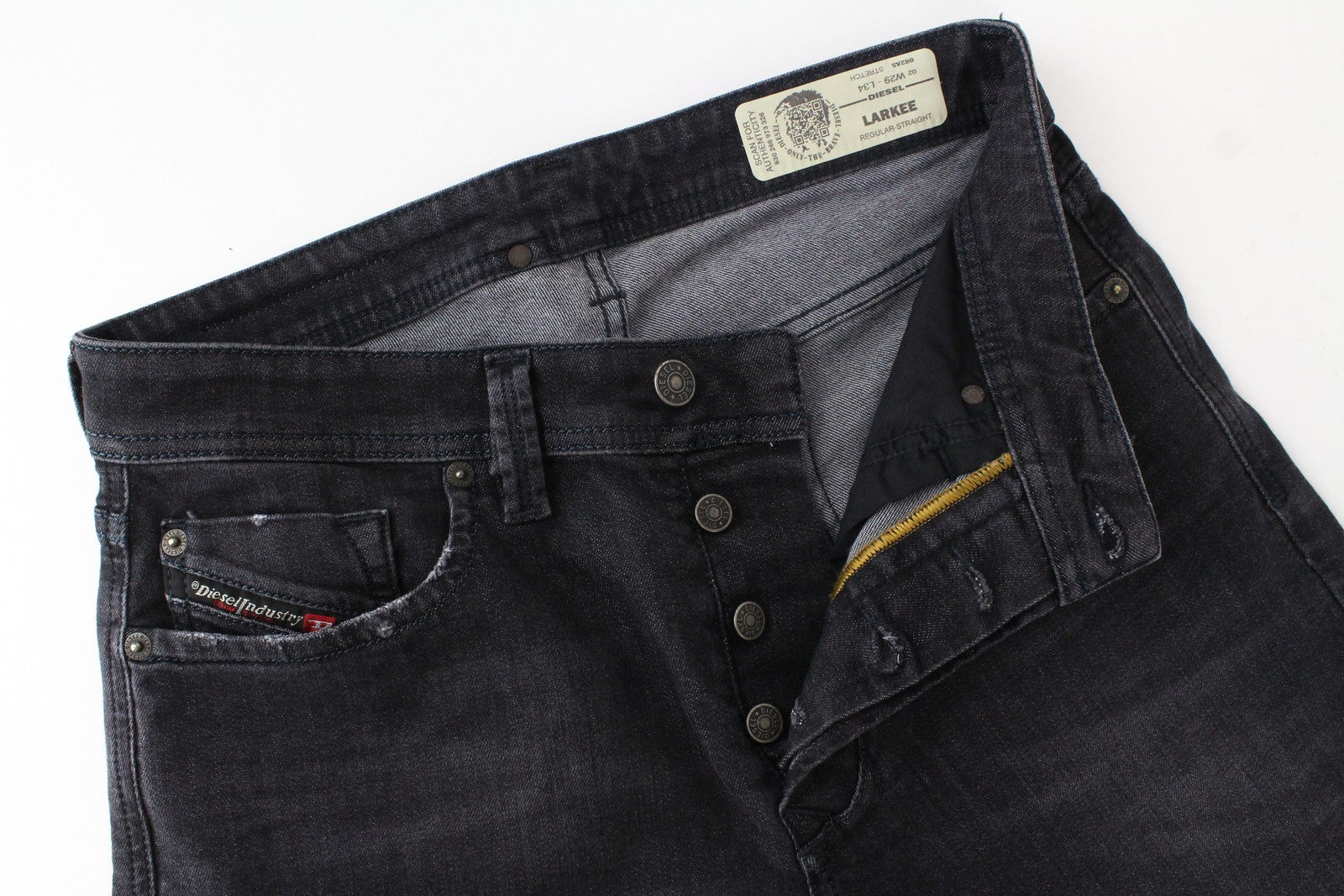 DIESEL Larkee 082AS Men's Jeans W29/L34 Dark Grey Faded Stretch Regular Straight