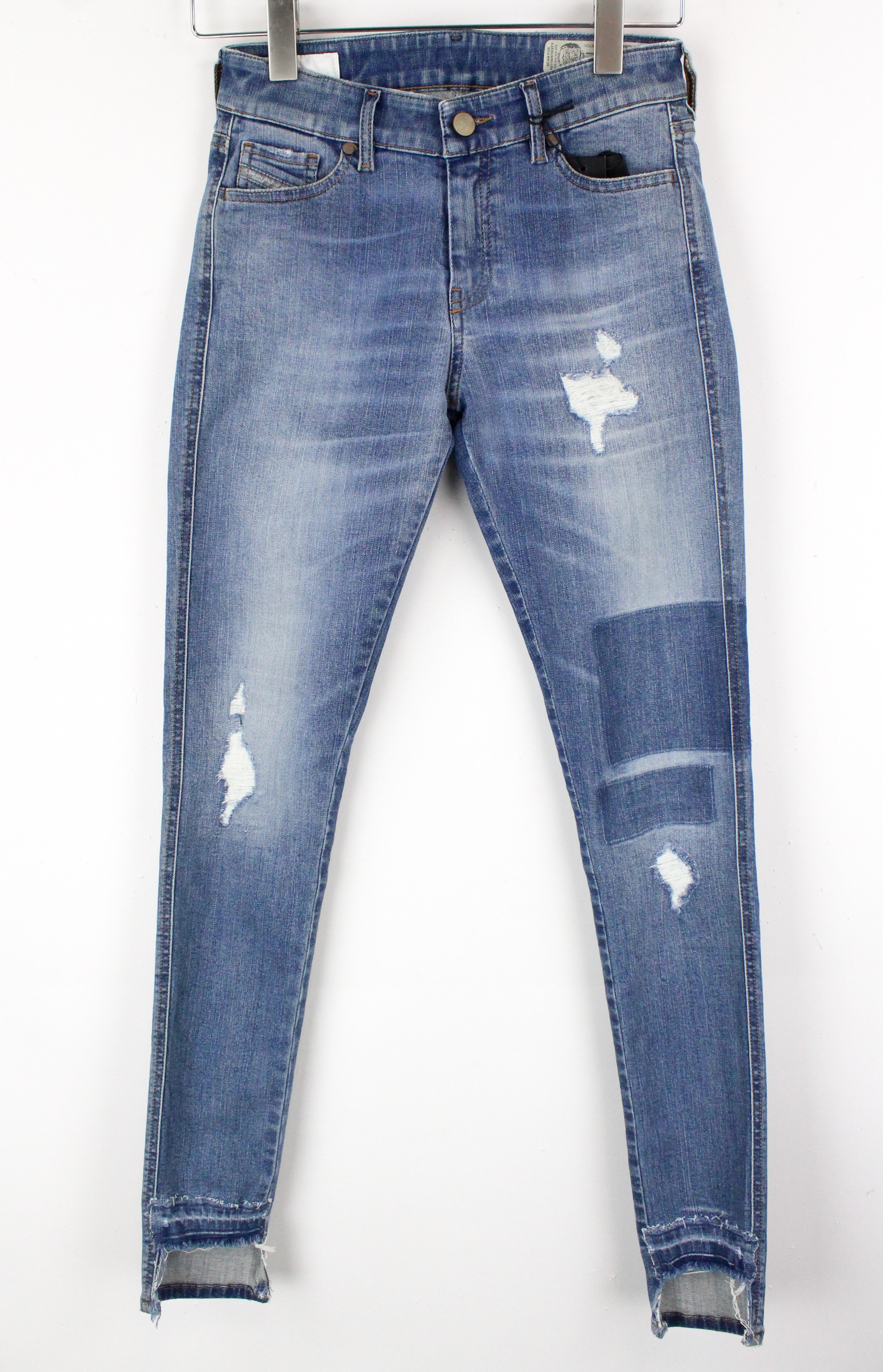 DIESEL Slandy 086AH Women's Jeans W26/L32 Stretch Blue Ripped Super Slim Skinny