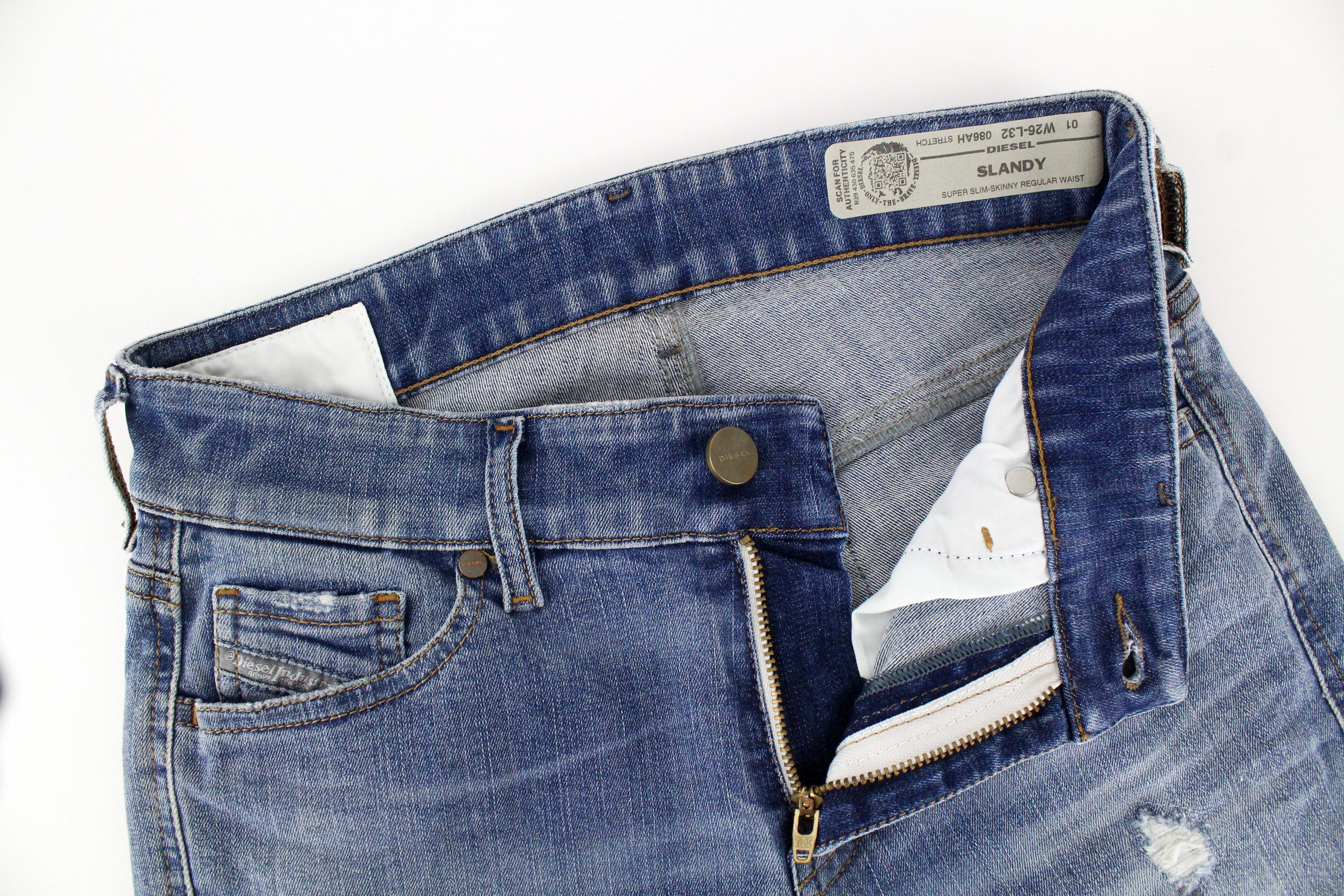 DIESEL Slandy 086AH Women's Jeans W26/L32 Stretch Blue Ripped Super Slim Skinny