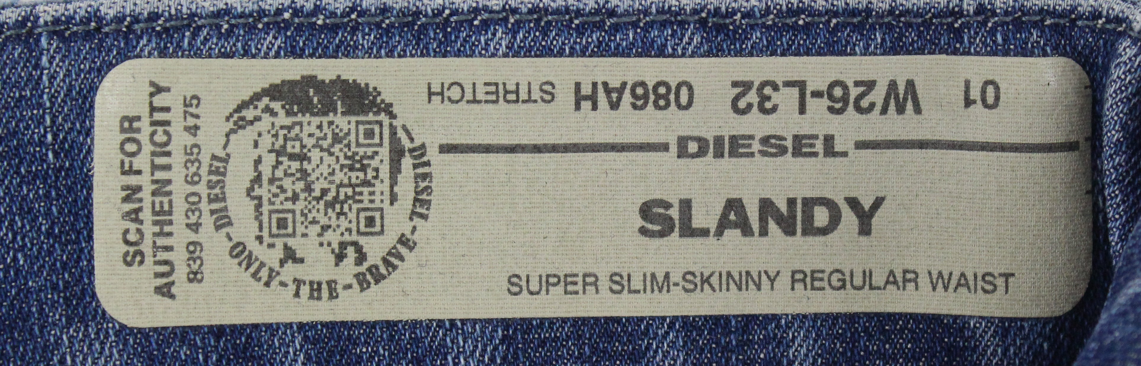 DIESEL Slandy 086AH Women's Jeans W26/L32 Stretch Blue Ripped Super Slim Skinny