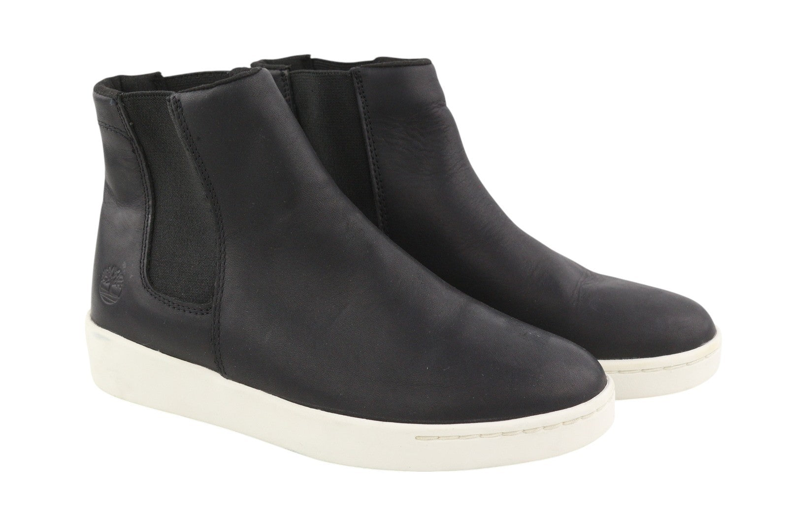 TIMBERLAND A2FUS Women Boots EU37 EU37.5 Black Leather Almond Toe Pull On Logo