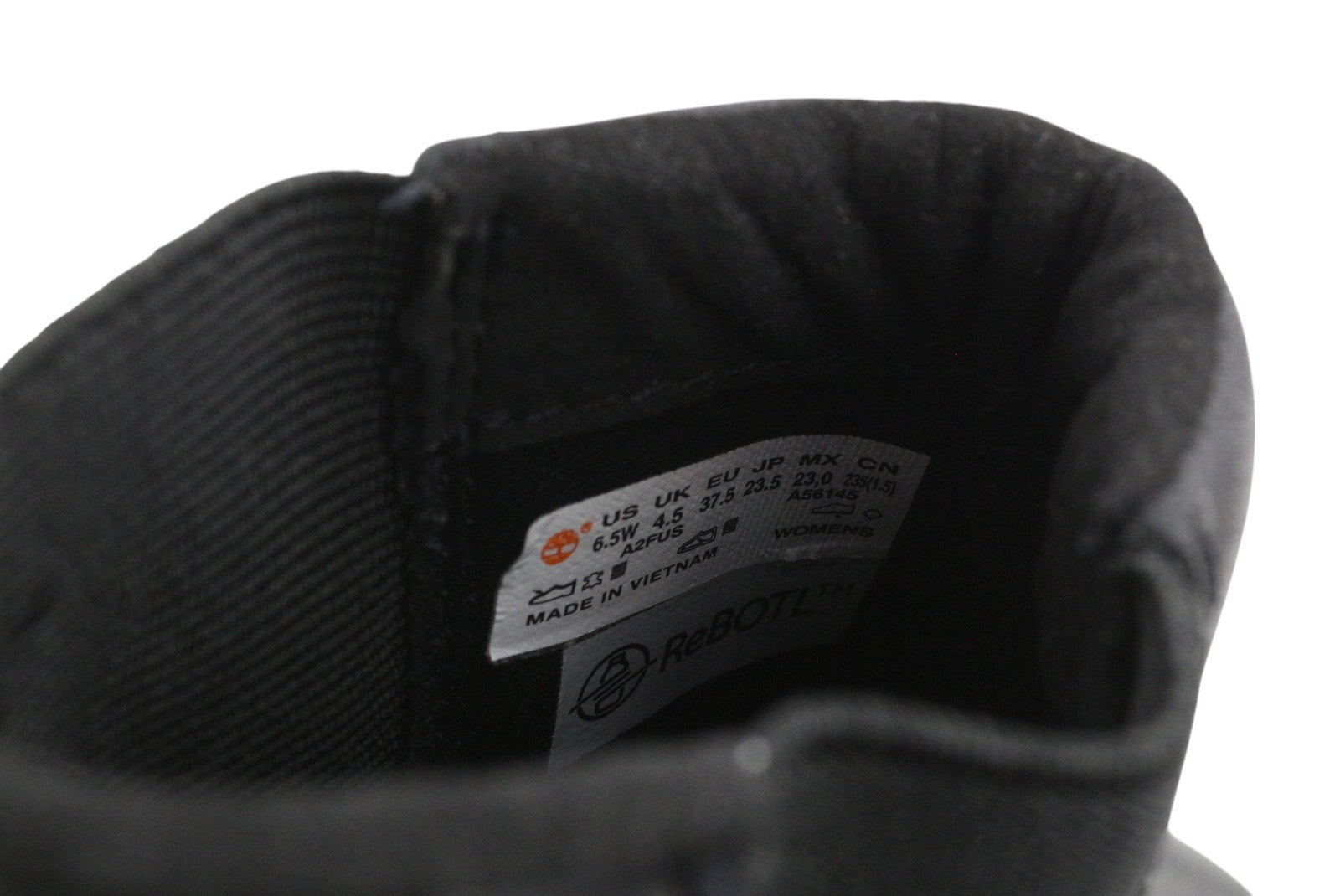 TIMBERLAND A2FUS Women Boots EU37 EU37.5 Black Leather Almond Toe Pull On Logo