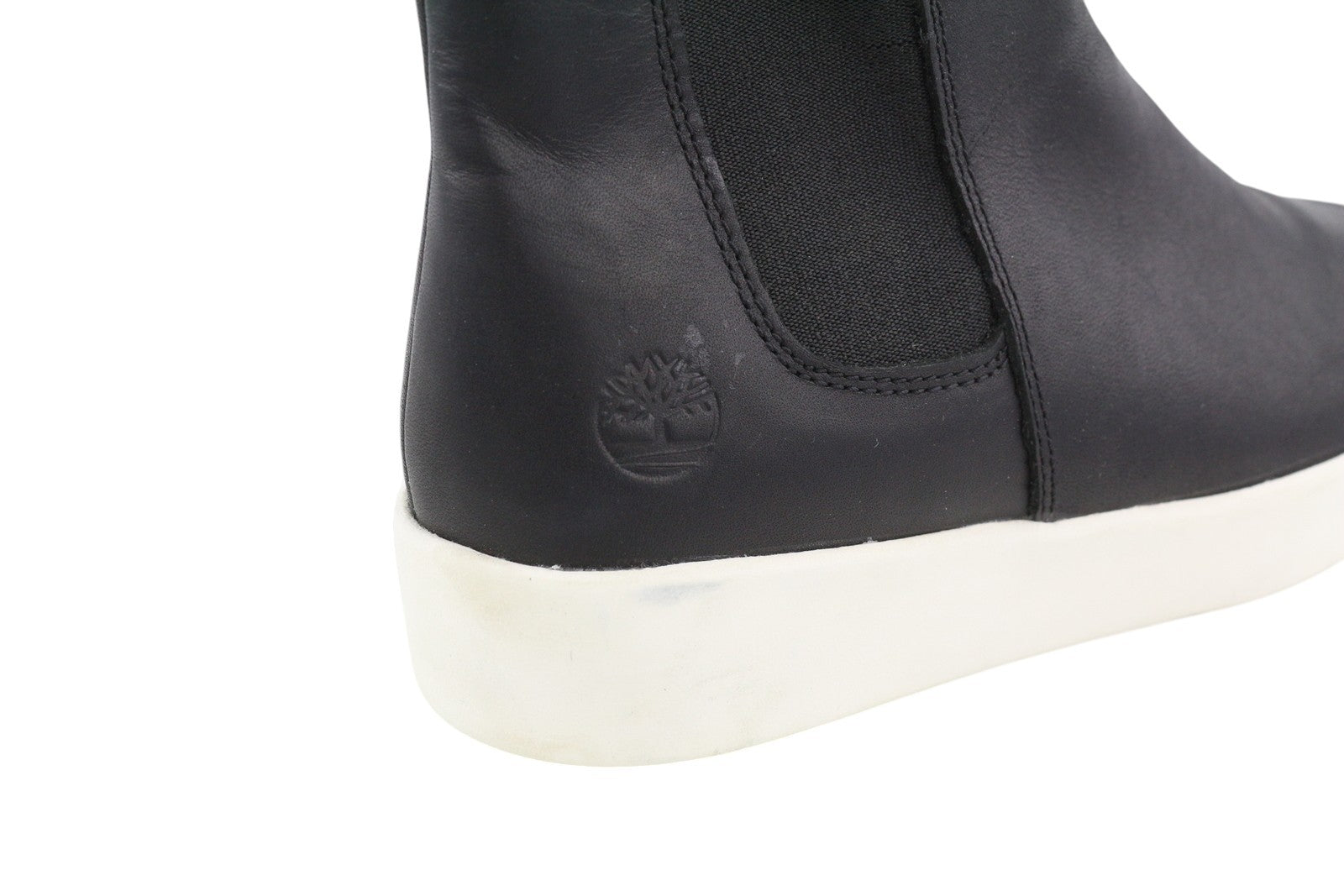 TIMBERLAND A2FUS Women Boots EU37 EU37.5 Black Leather Almond Toe Pull On Logo