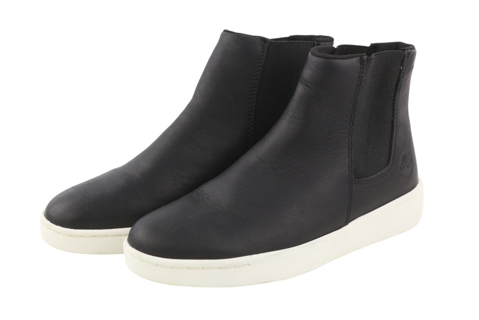 TIMBERLAND A2FUS Women Boots EU37 EU37.5 Black Leather Almond Toe Pull On Logo