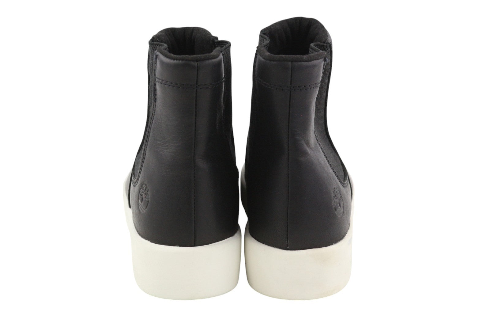 TIMBERLAND A2FUS Women Boots EU37 EU37.5 Black Leather Almond Toe Pull On Logo