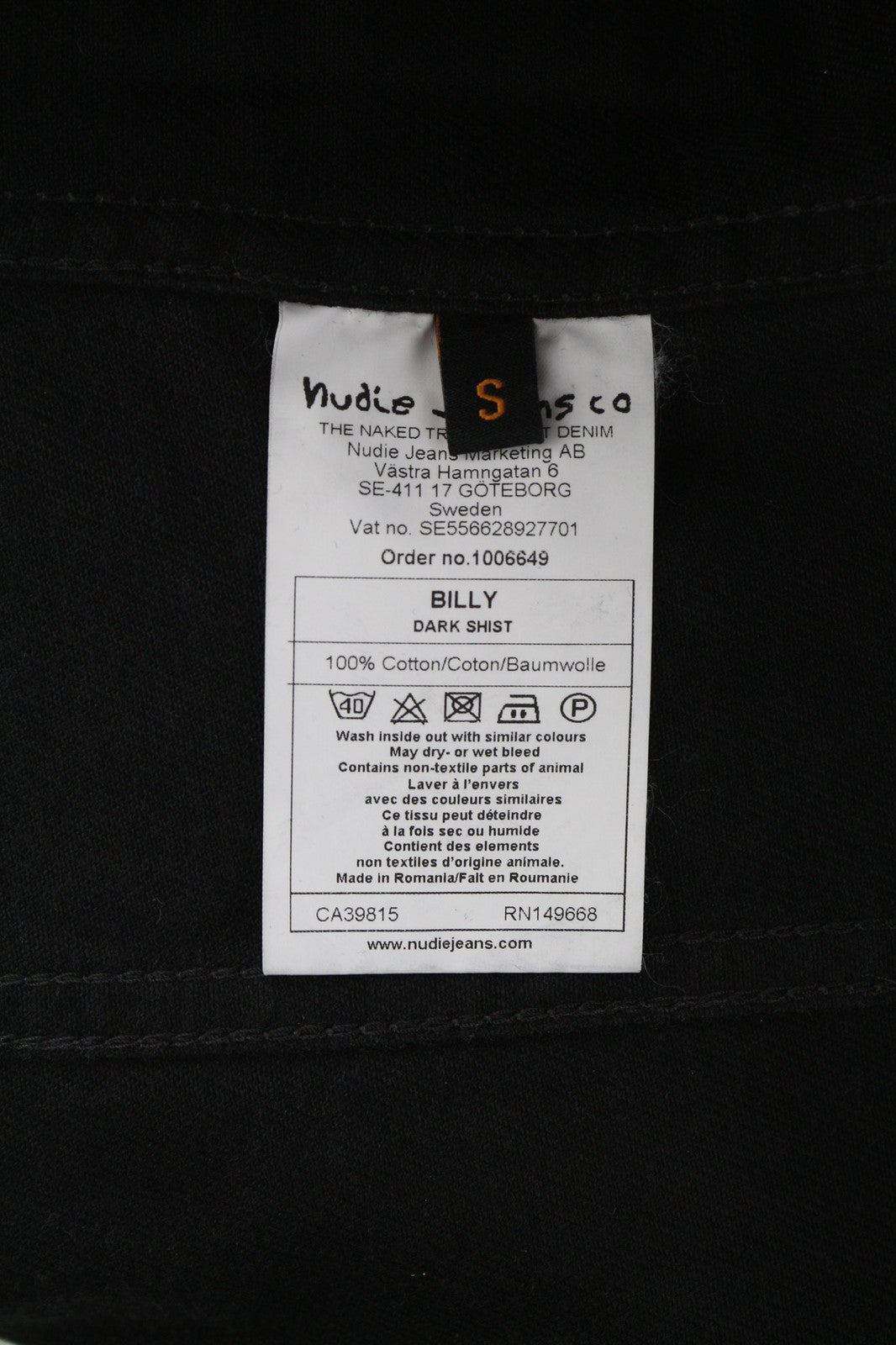 NUDIE JEANS Billy Mens Jacket S Dark Shist  Buttons Spread Black Pocket