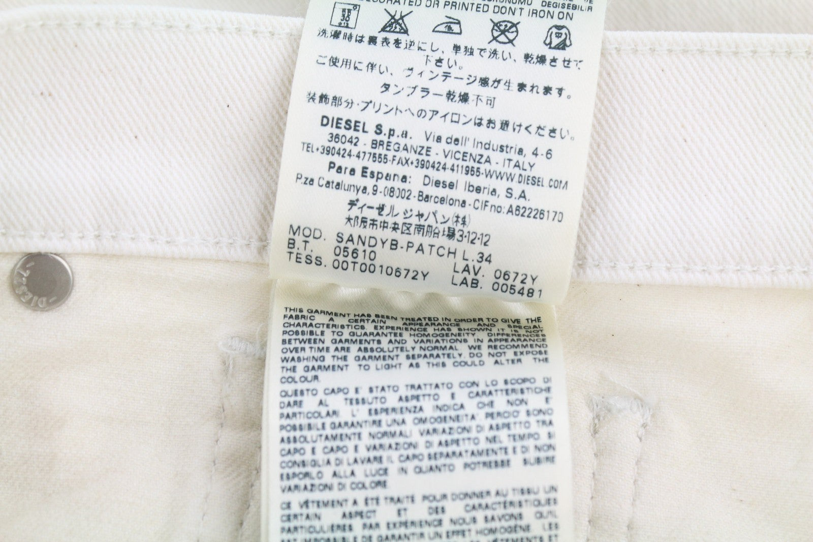 DIESEL Sandy-Patch 0672Y Womens Jeans W30/L34 RRP€190 Slim Stretch White