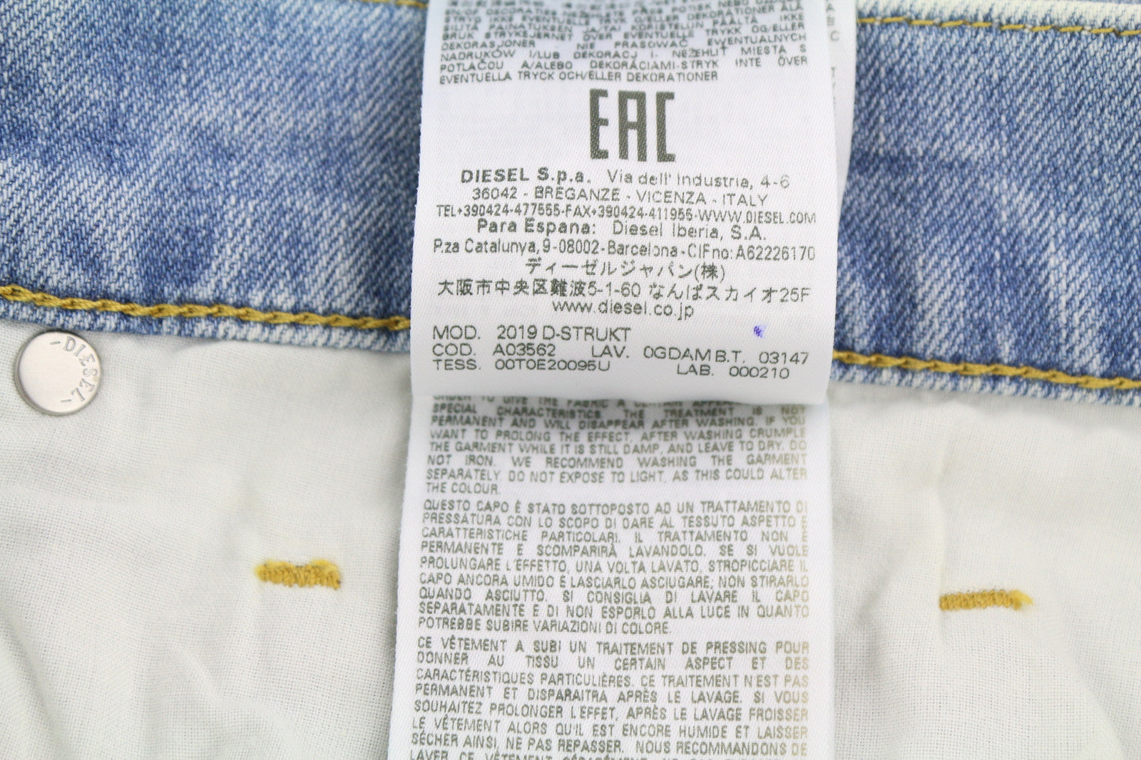 DIESEL 2019 D-Strukt 0GDAM Men Jeans W34/L30 Slim Leg Mid Waist Washed Blue