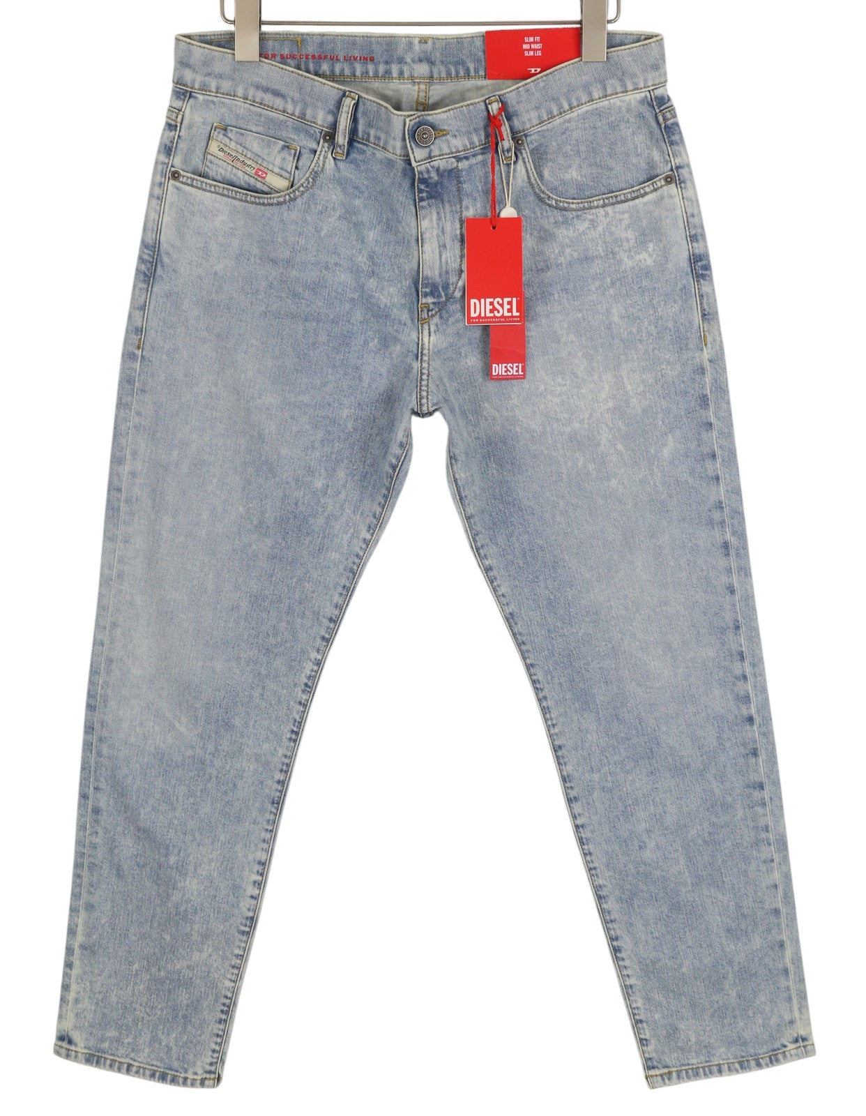 DIESEL 2019 D-Strukt 0GDAM Men Jeans W34/L30 Slim Leg Mid Waist Washed Blue