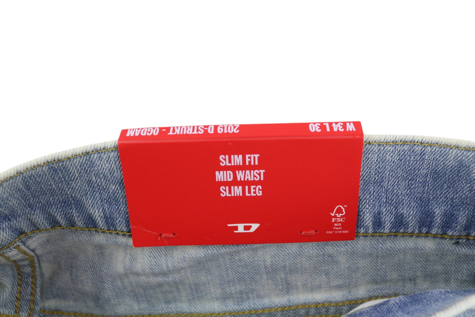 DIESEL 2019 D-Strukt 0GDAM Men Jeans W34/L30 Slim Leg Mid Waist Washed Blue