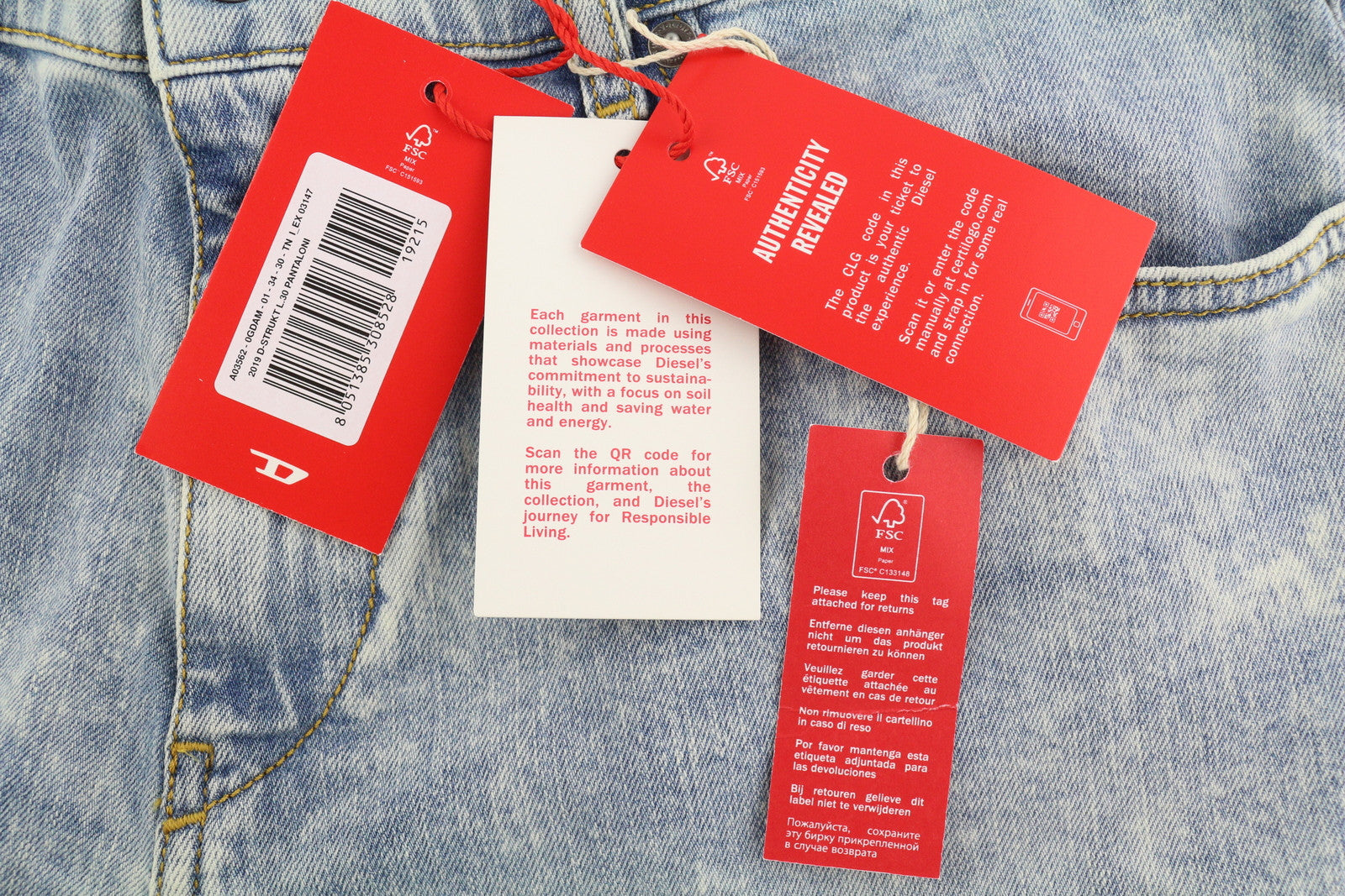 DIESEL 2019 D-Strukt 0GDAM Men Jeans W34/L30 Slim Leg Mid Waist Washed Blue