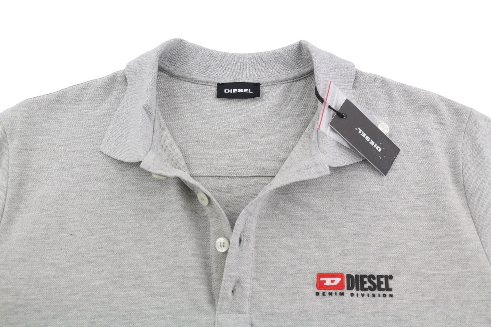 DIESEL T-Weet-Div Polo Men T-Shirt M Melange Grey Short Sleeved Half Button Logo