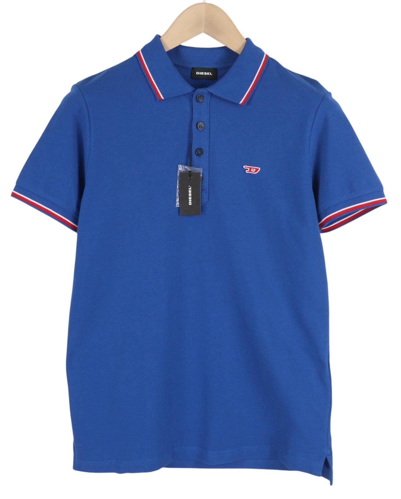 DIESEL T-Randy-New Polo Men T-Shirt S Blue Short Sleeve Half Button Stretch Logo