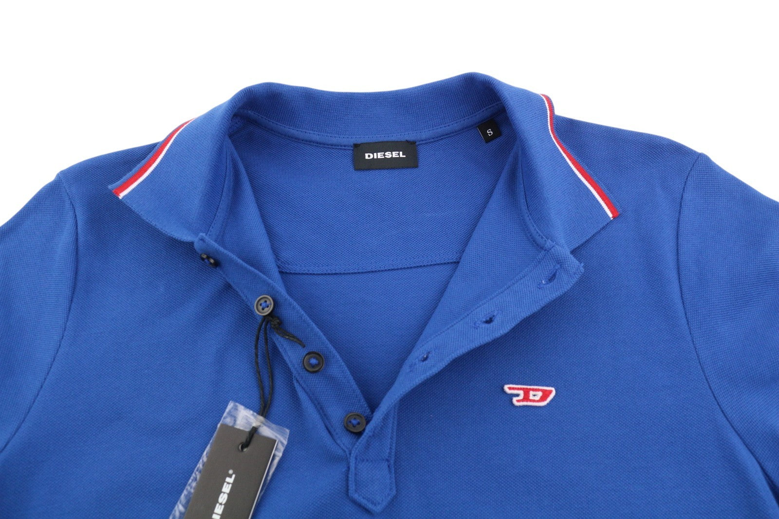 DIESEL T-Randy-New Polo Men T-Shirt S Blue Short Sleeve Half Button Stretch Logo