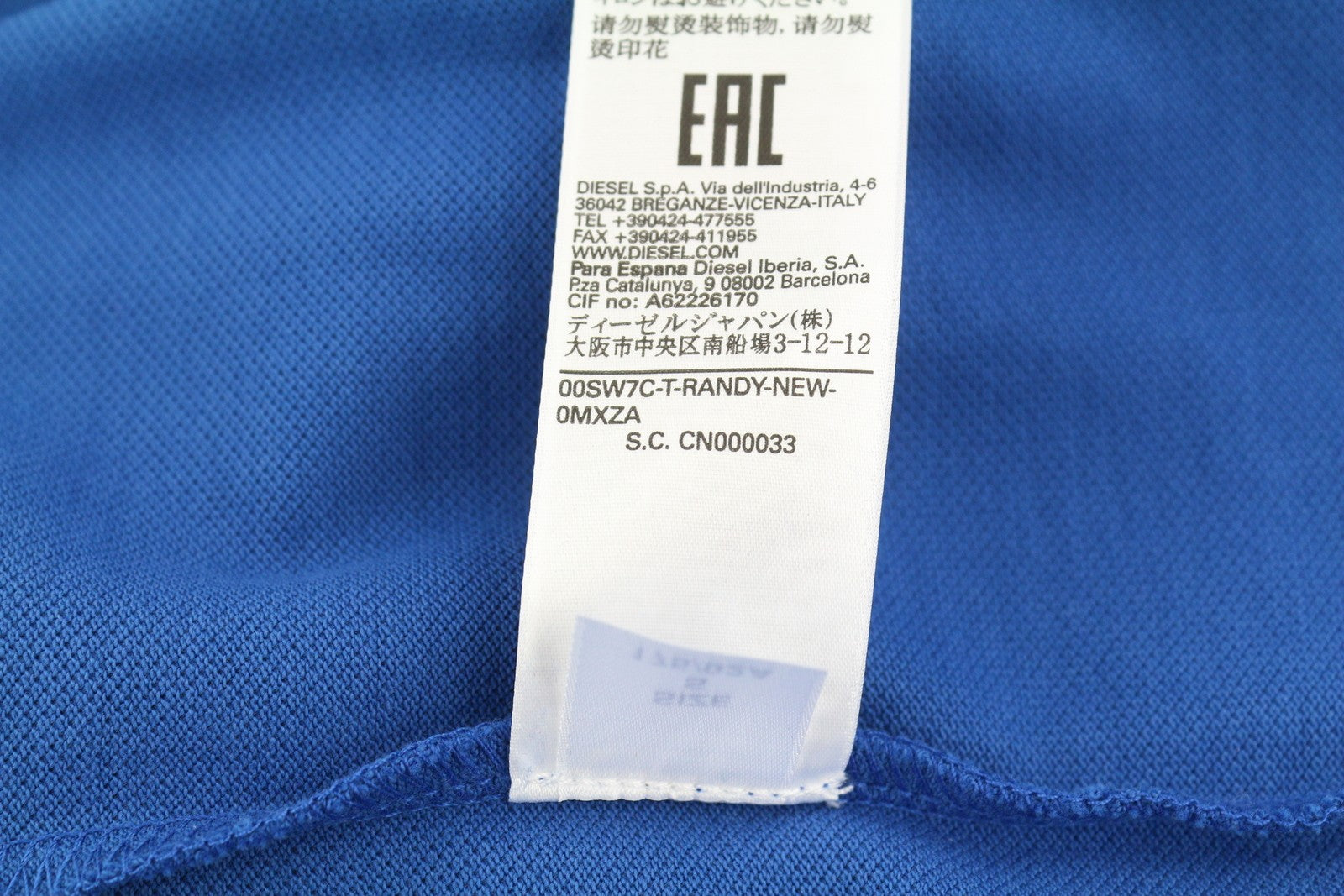 DIESEL T-Randy-New Polo Men T-Shirt S Blue Short Sleeve Half Button Stretch Logo