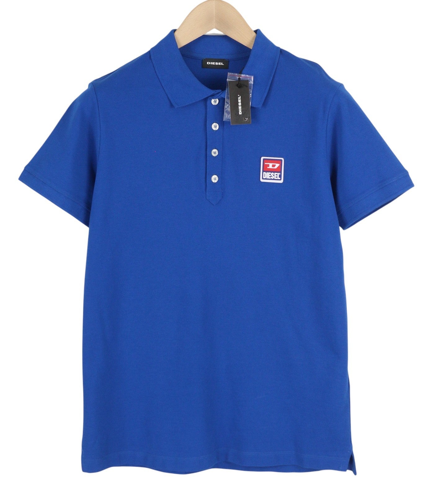 DIESEL T-Kal-Patch Polo Men T-Shirt S Blue Short Sleeve Half Button Stretch Logo