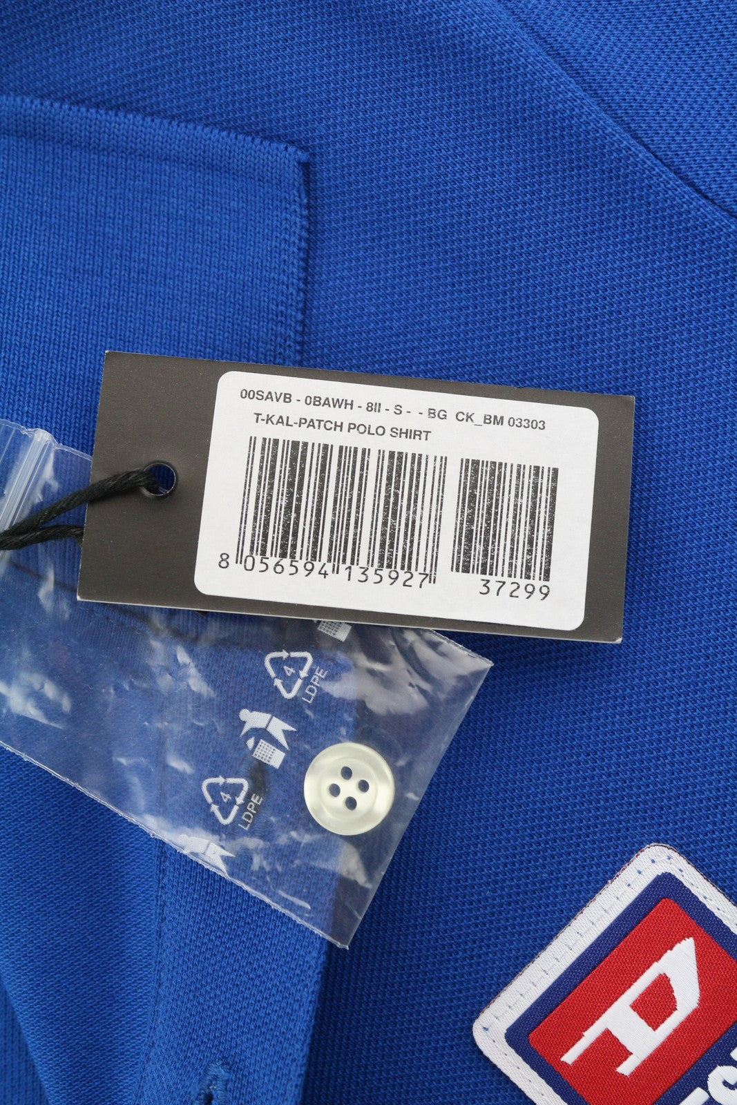 DIESEL T-Kal-Patch Polo Men T-Shirt S Blue Short Sleeve Half Button Cotton Logo