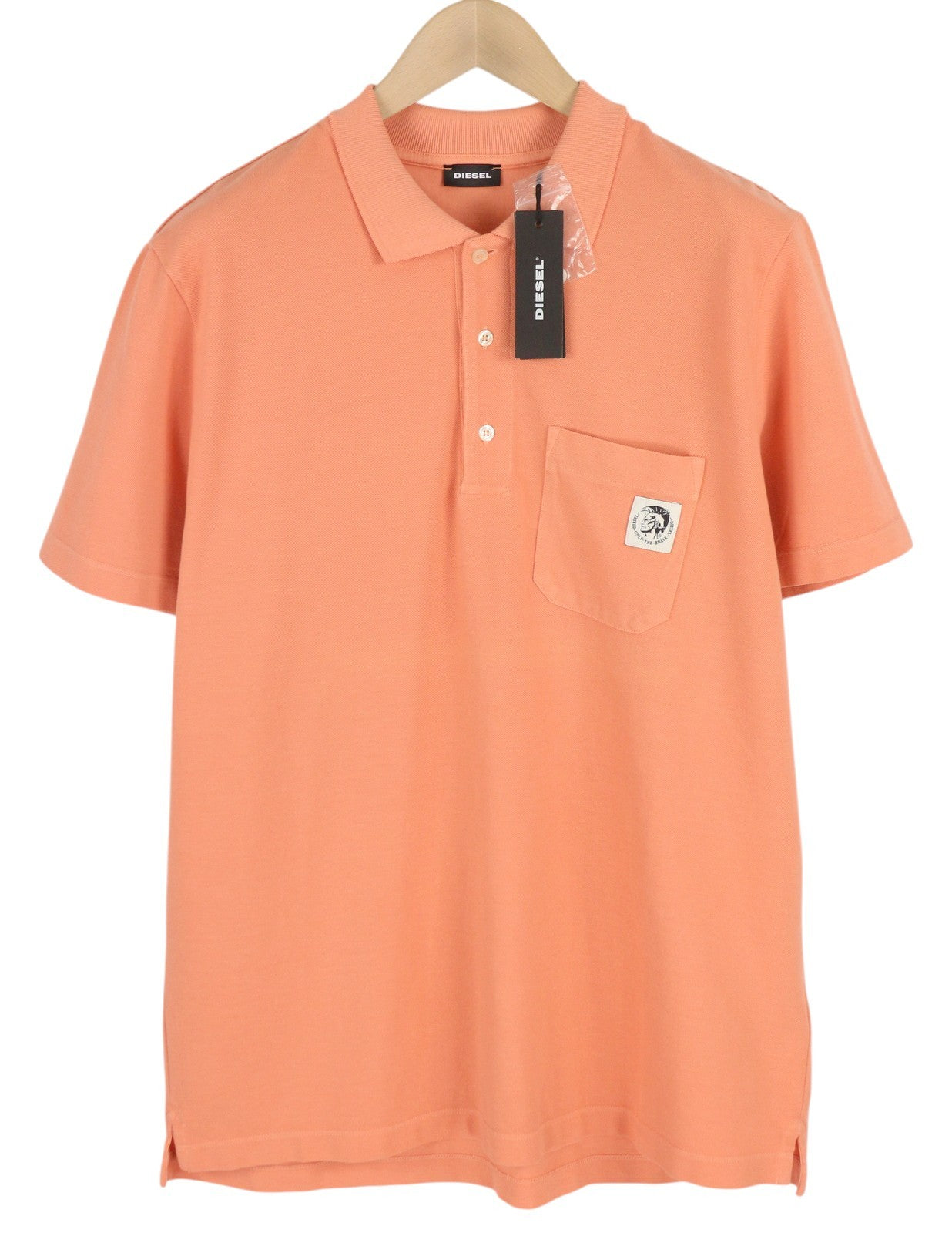 DIESEL T-Polo-Worky Men T-Shirt L Peach Short Sleeve Half Button Stretchy Logo