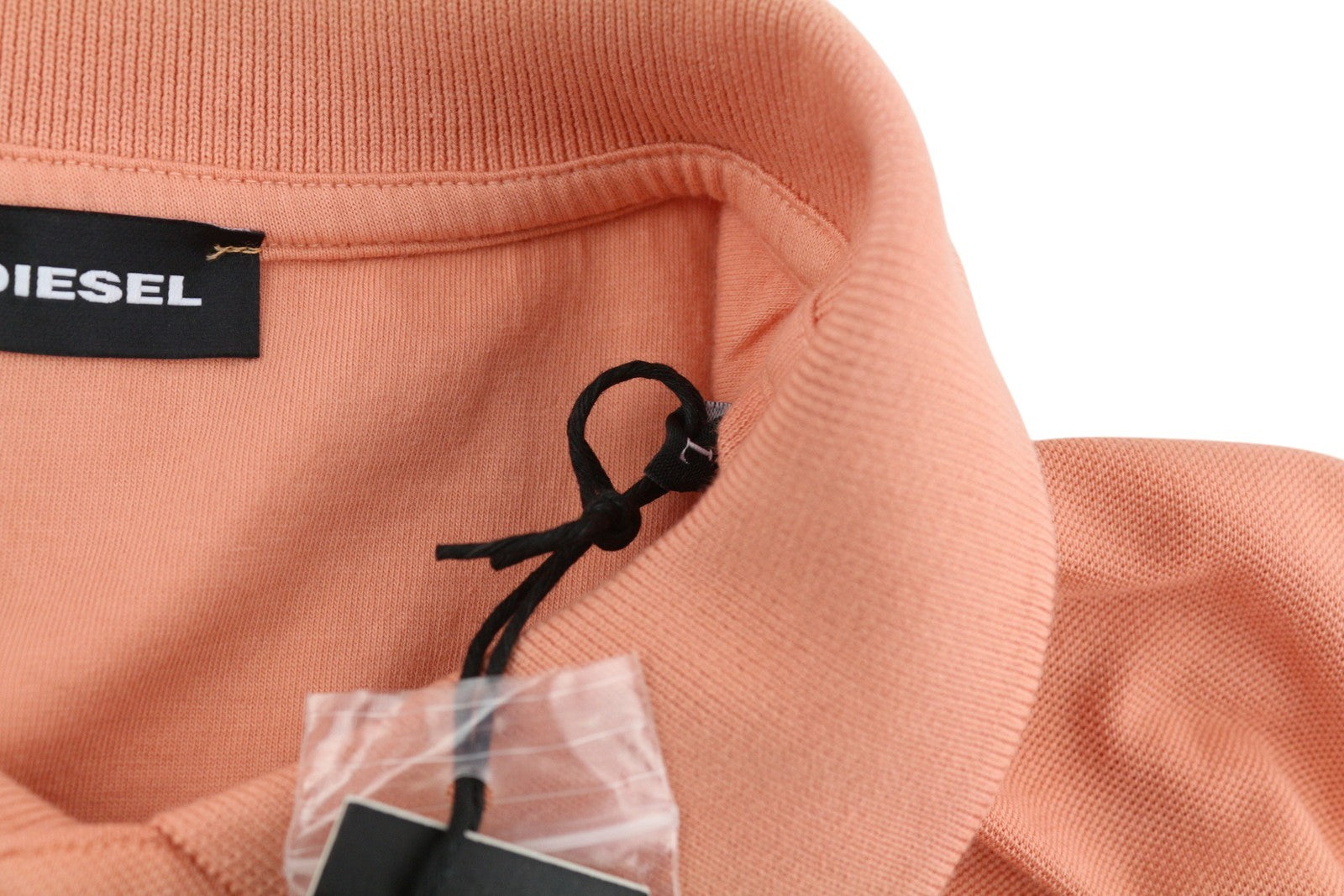 DIESEL T-Polo-Worky Men T-Shirt L Peach Short Sleeve Half Button Stretchy Logo