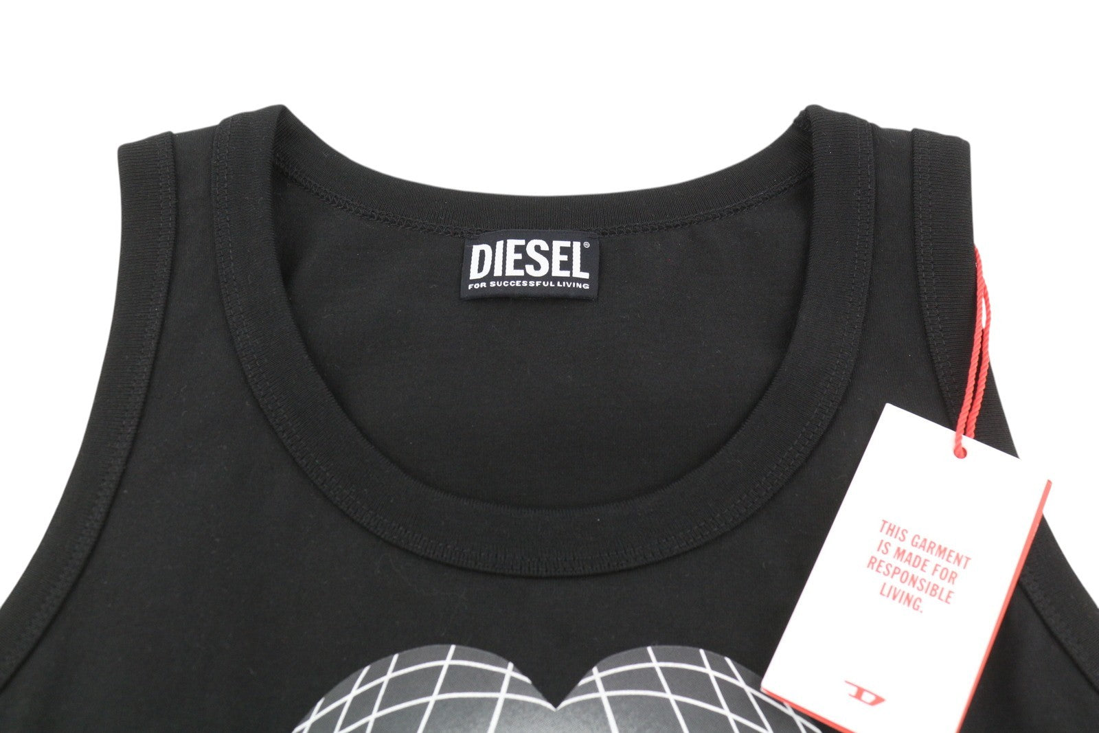 DIESEL T-Urar Women T-Shirt XS Black Sleeveless Round Neck Tricot Heart Print