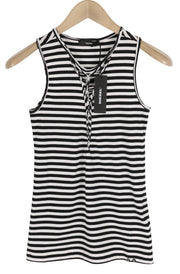 DIESEL T-Amos Women T-Shirt S Sleeveless Stripe Print Round Neck White Black