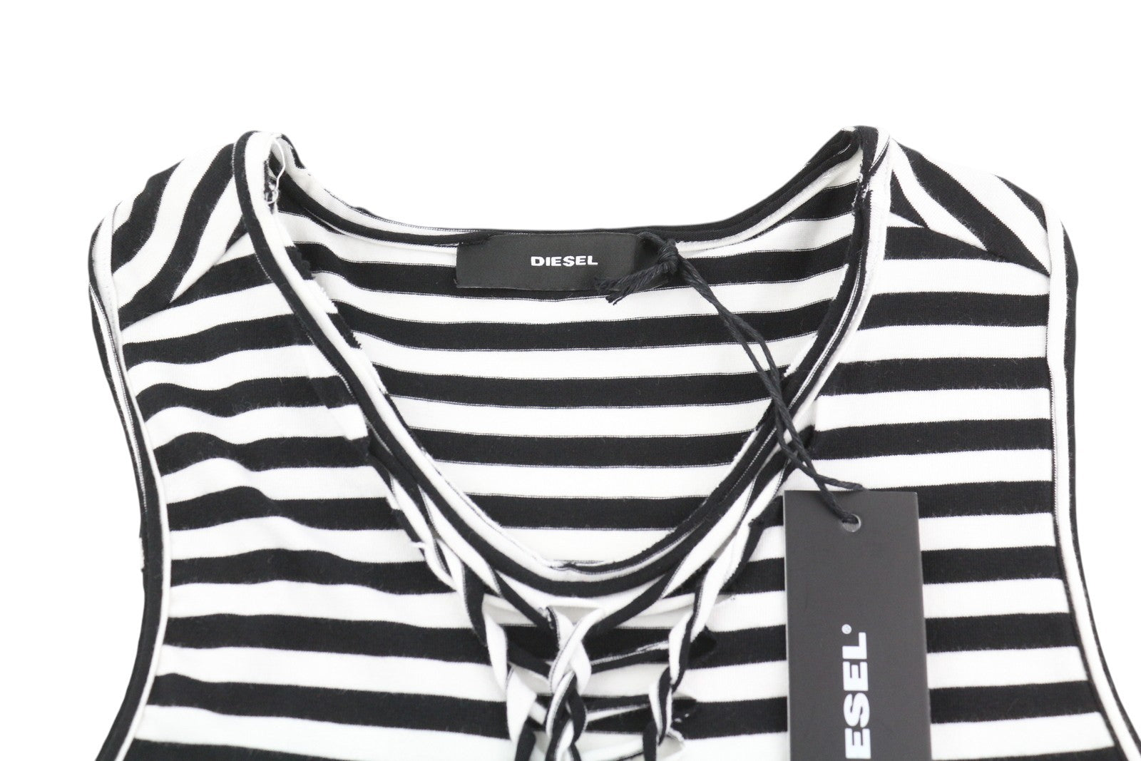 DIESEL T-Amos Women T-Shirt S Sleeveless Stripe Print Round Neck White Black