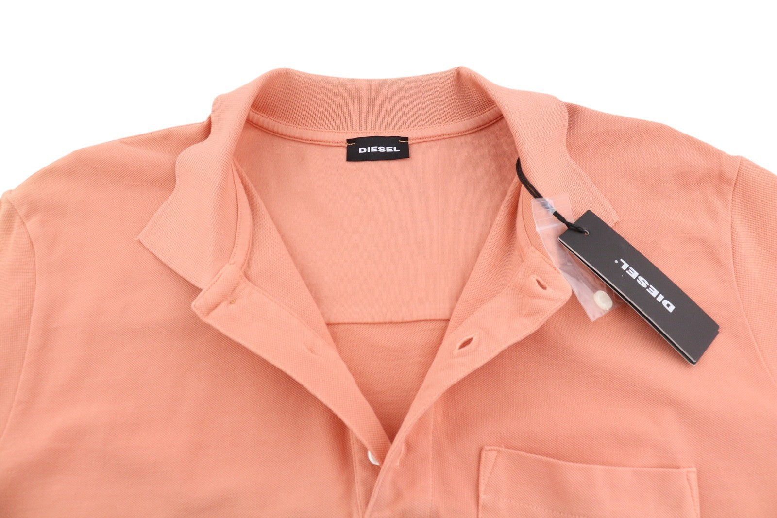 DIESEL T-Polo-Worky Men T-Shirt L Peach Short Sleeve Half Button Stretch Logo