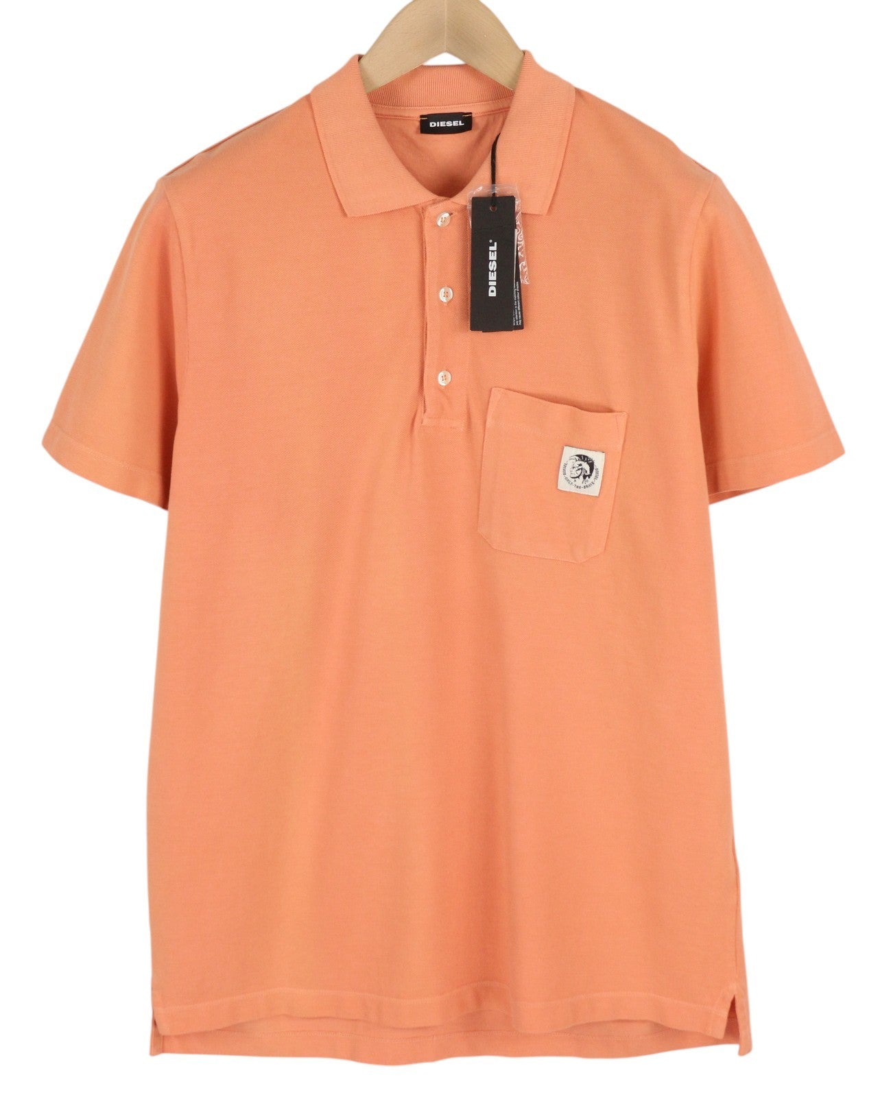DIESEL T-Polo-Worky Men T-Shirt S Peach Short Sleeve Half Button Stretch Logo