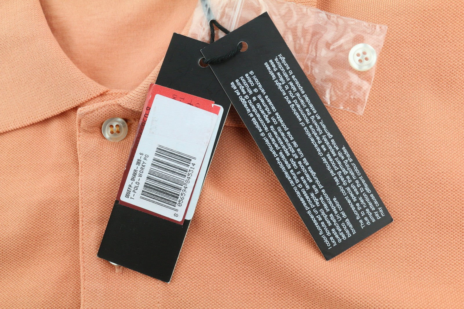 DIESEL T-Polo-Worky Men T-Shirt S Peach Short Sleeve Half Button Stretch Logo