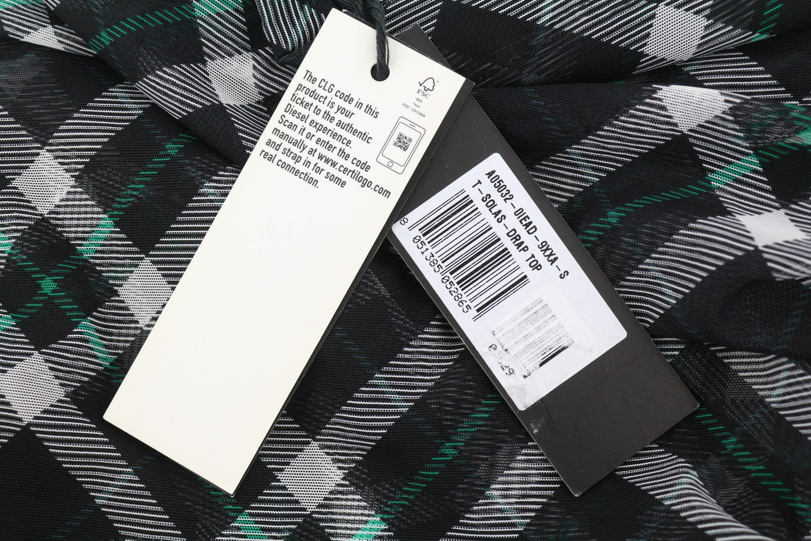 DIESEL T-Solas-Drap Women T-Shirt S Black Plaid Print Sleeveless Ruffle RRP€150