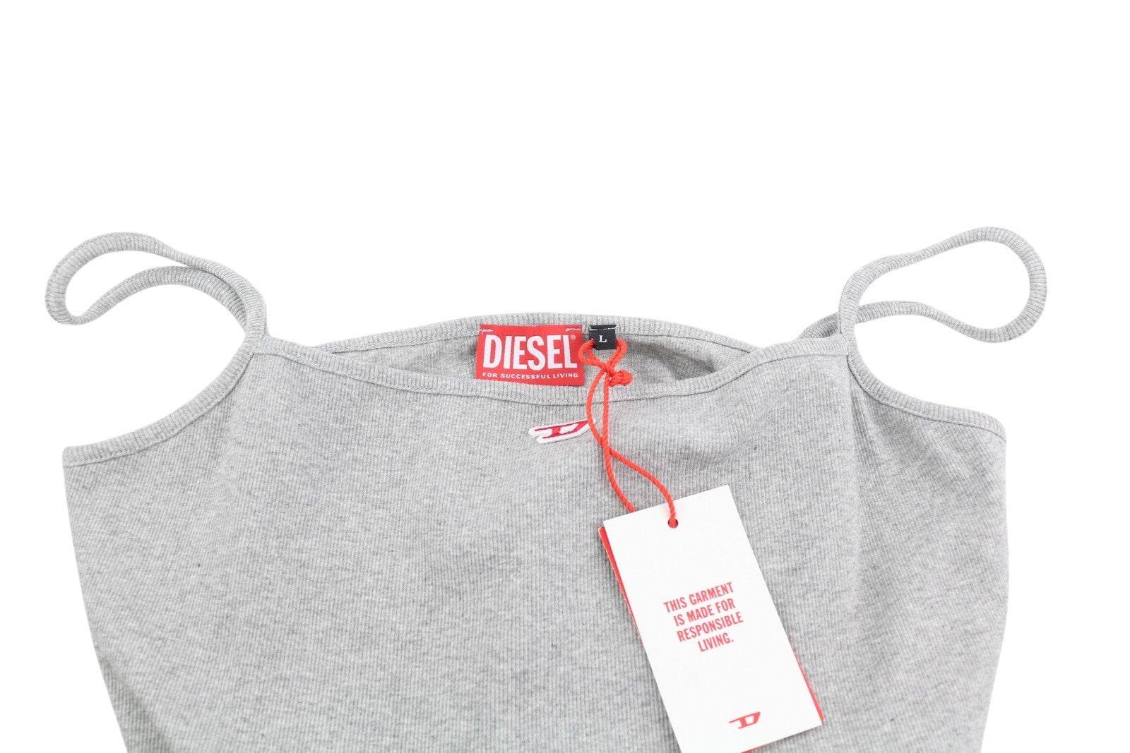 DIESEL T-Hop-D Women T-Shirt L Melange Grey Sleeveless Round Neck Stretch Logo