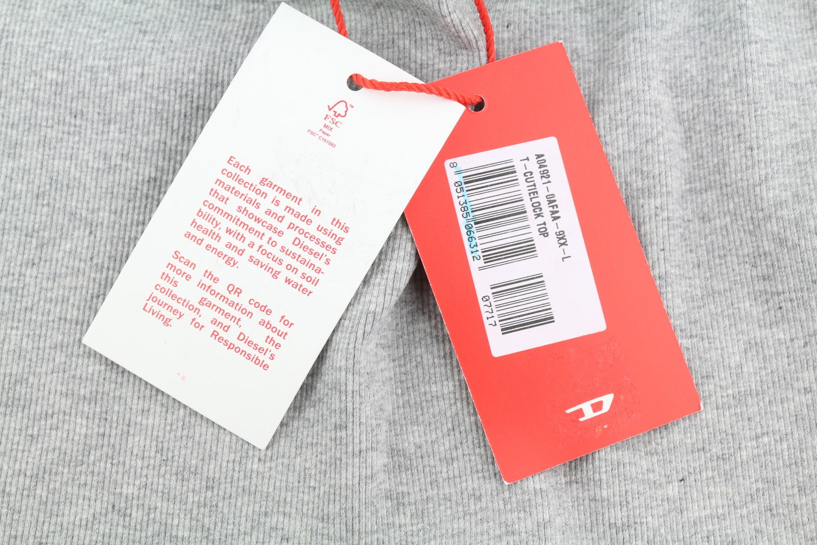 DIESEL T-Hop-D Women T-Shirt L Melange Grey Sleeveless Round Neck Stretch Logo