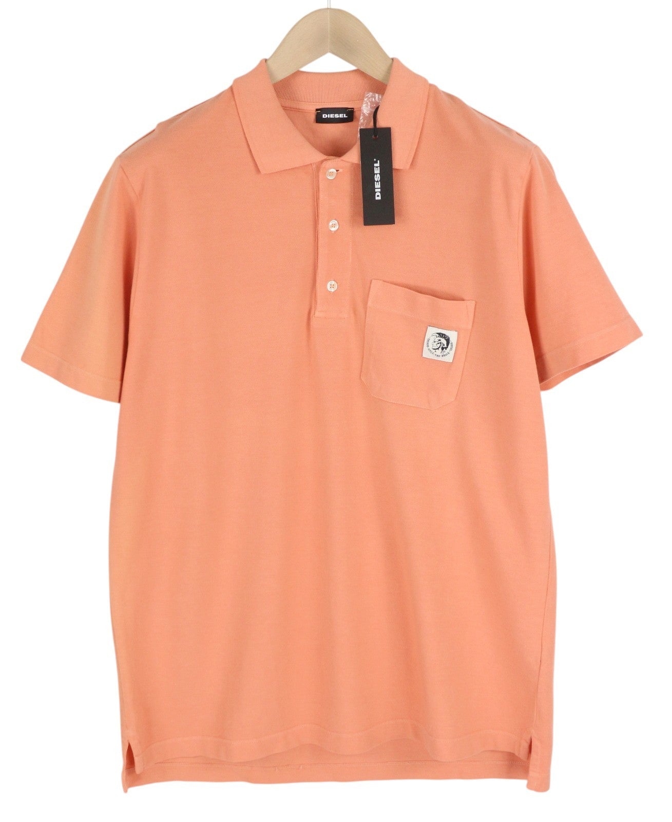 DIESEL T-Polo-Worky Men T-Shirt M Peach Short Sleeve Half Button Stretch Logo