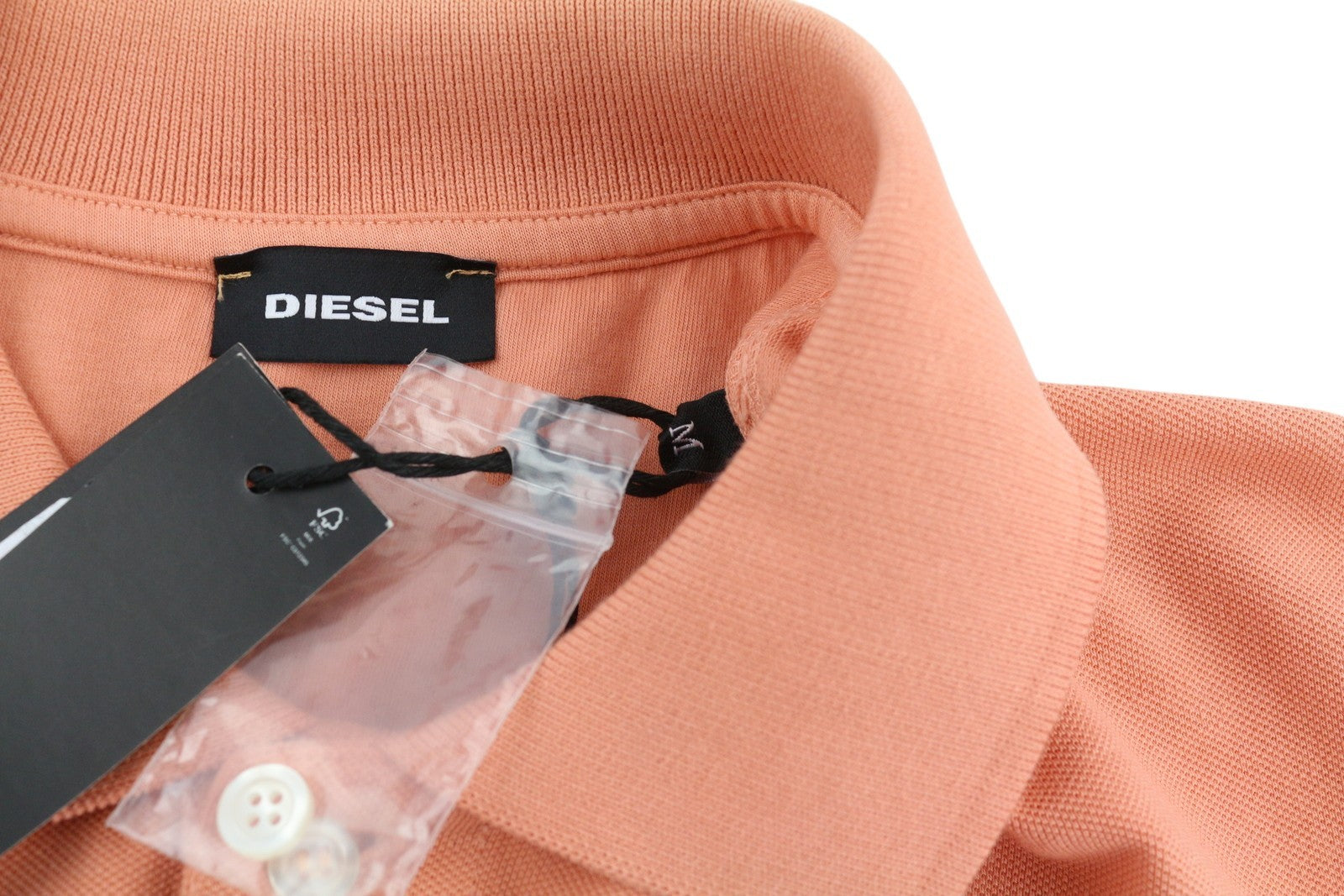 DIESEL T-Polo-Worky Men T-Shirt M Peach Short Sleeve Half Button Stretch Logo