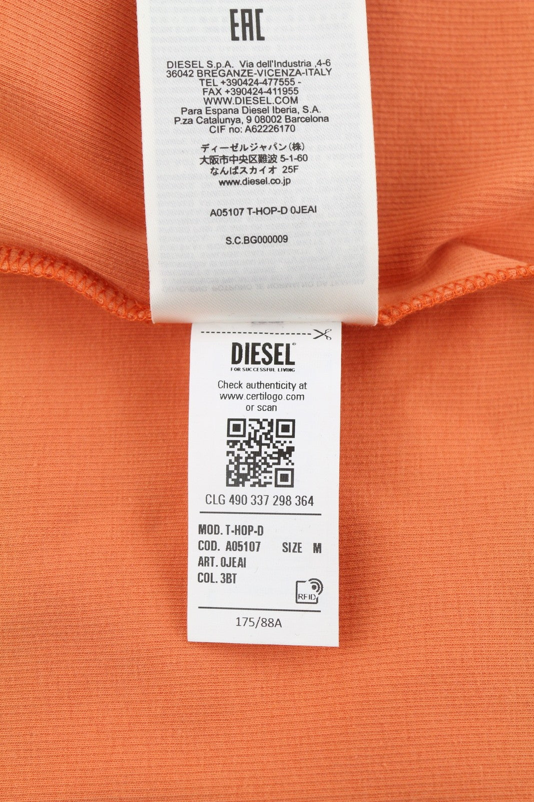 DIESEL T-Hop-D Women T-Shirt M Orange Sleeveless Cropped Round Neck Stretch Logo