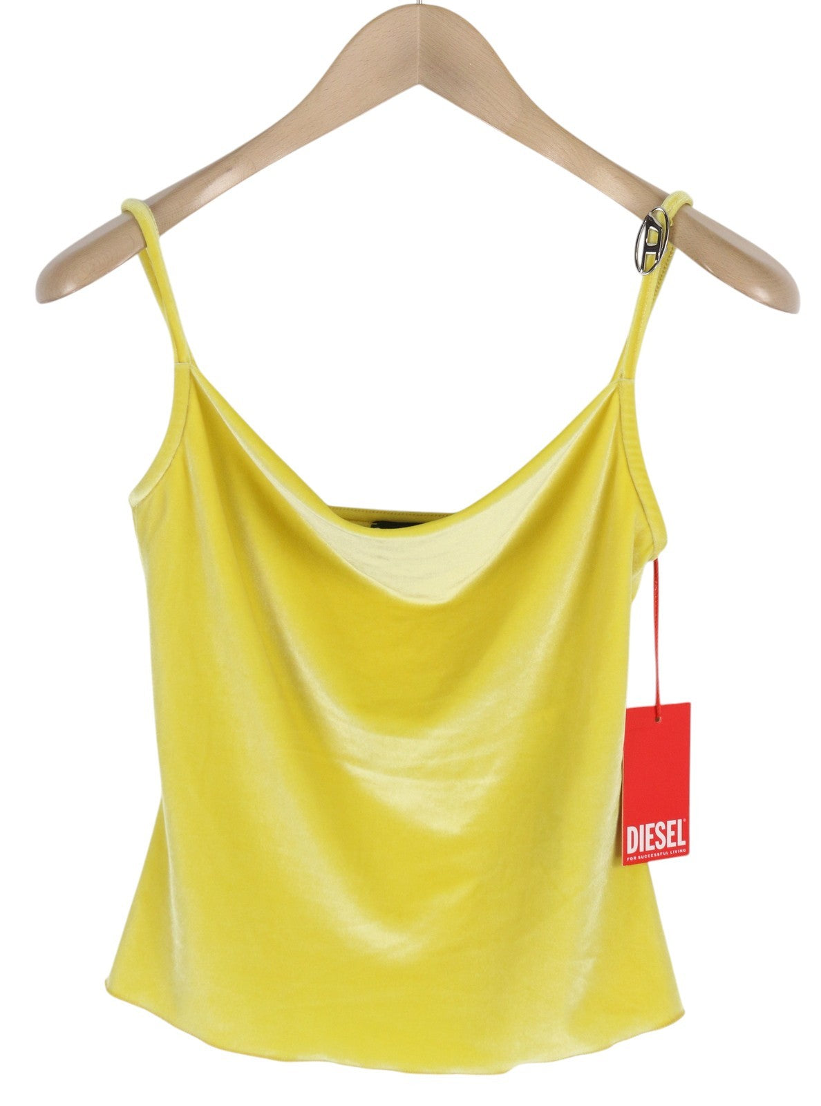 DIESEL T-Amos Women T-Shirt S Yellow Velour Sleeveless Round Neck Stretch Logo