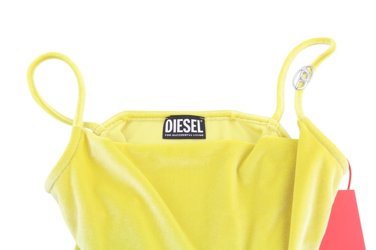 DIESEL T-Amos Women T-Shirt S Yellow Velour Sleeveless Round Neck Stretch Logo