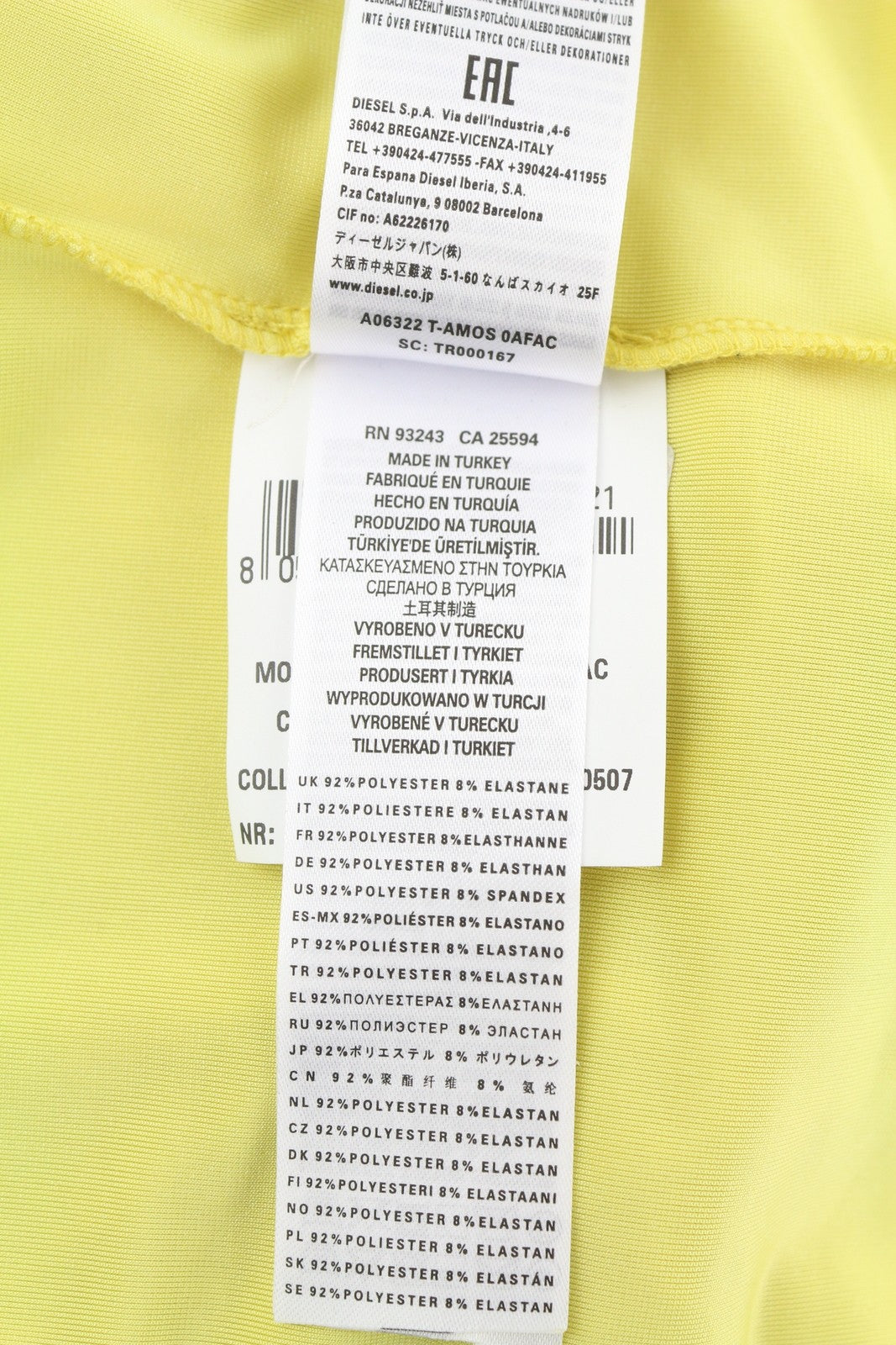 DIESEL T-Amos Women T-Shirt S Yellow Velour Sleeveless Round Neck Stretch Logo