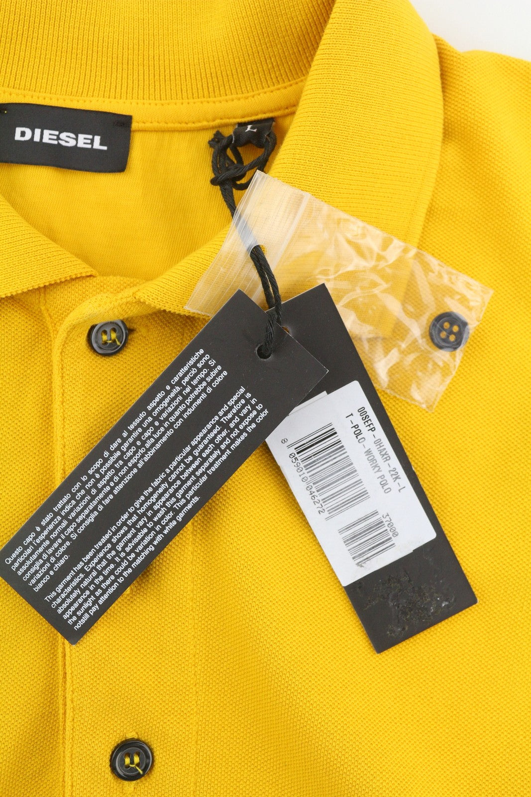 DIESEL T-Shirt-Worky Men T-Shirt L Yellow Short Sleeve Polo Half Button Cotton